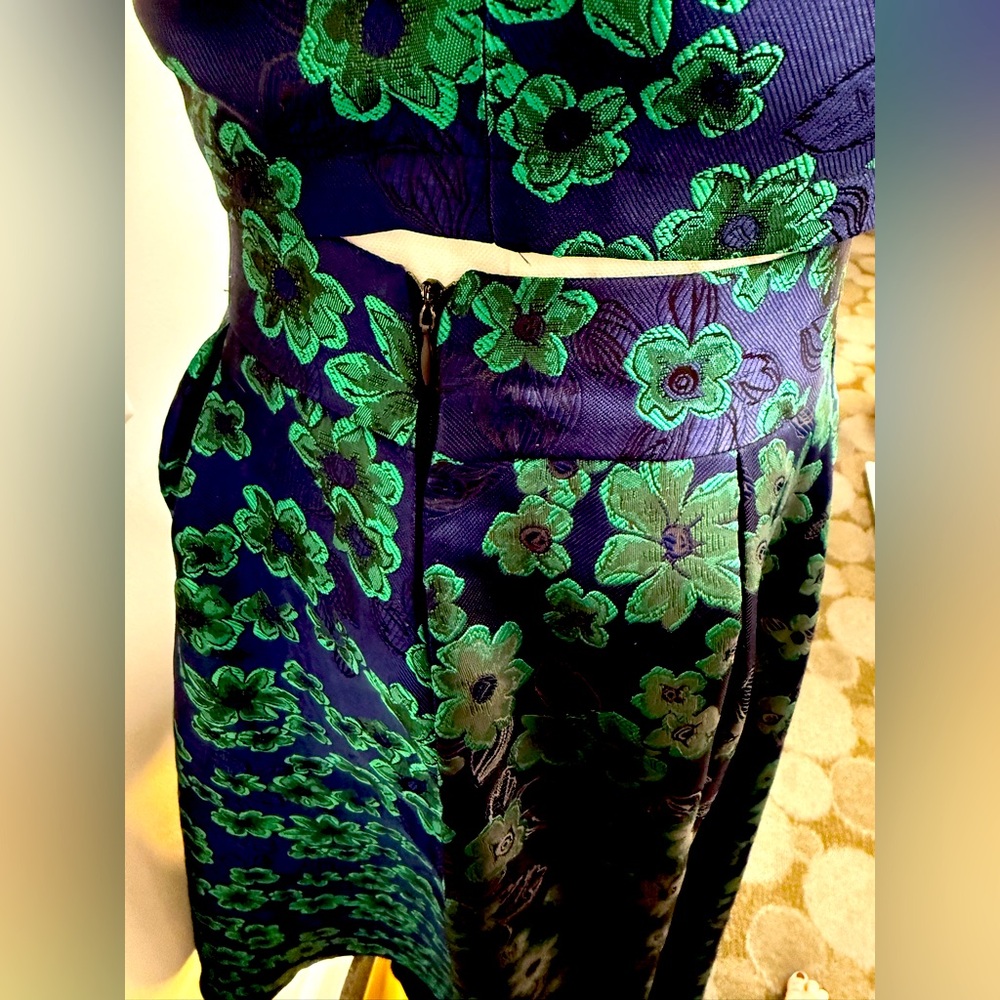 Floral Jacquard Two-Piece Set | Crop Top & Pleated Midi Skirt NWOT - Picture 7 of 16